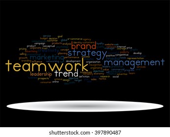 Vector concept or conceptual abstract word cloud on black background as metaphor for business, trend, media, focus, market, value, product, advertising or customer. Also for corporate wordcloud