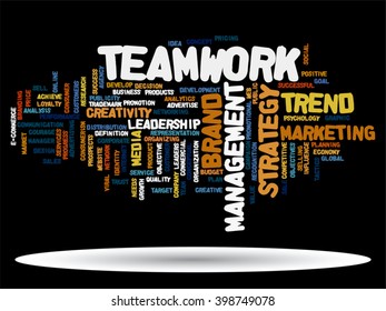 Concepto vectorial o nube conceptual abstracta de palabras sobre fondo negro como metáfora para negocios, tendencias, medios, enfoque, mercado, valor, producto, publicidad o cliente. También para la nube de palabras corporativa
