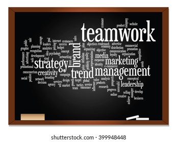 Vector concept or conceptual abstract word cloud on blackboard background as metaphor for business, trend, media, focus, market, value, product, advertising or customer. Also for corporate wordcloud