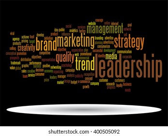 Concepto vectorial o nube conceptual abstracta de palabras sobre fondo negro como metáfora para negocios, tendencias, medios, enfoque, mercado, valor, producto, publicidad o cliente. También para la nube de palabras corporativa