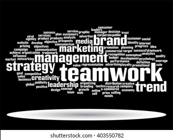 Vector concept or conceptual abstract word cloud on black background as metaphor for business, trend, media, focus, market, value, product, advertising or customer. Also for corporate wordcloud