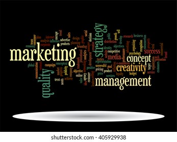 Vector concept or conceptual abstract word cloud on black white background as metaphor for business, trend, media, focus, market, value, product, advertising or customer. Also for corporate wordcloud