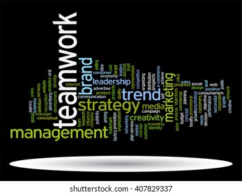 Vector concept or conceptual abstract word cloud on black background as metaphor for business, trend, media, focus, market, value, product, advertising or customer. Also for corporate wordcloud