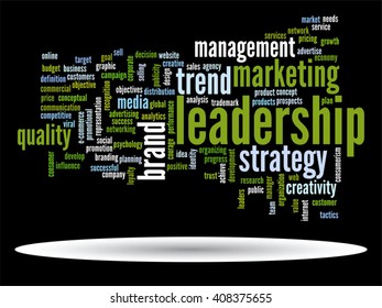 Vector concept or conceptual abstract word cloud on black background as metaphor for business, trend, media, focus, market, value, product, advertising or customer. Also for corporate wordcloud