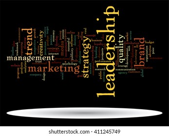 Vector concept or conceptual abstract word cloud on black background as metaphor for business, trend, media, focus, market, value, product, advertising or customer. Also for corporate wordcloud