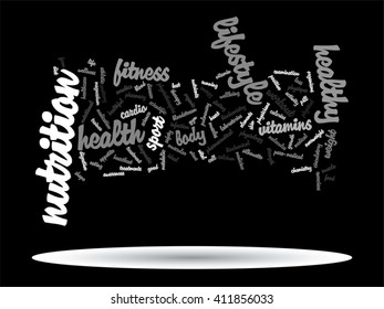 Concepto vectorial o nube de palabras abstracta conceptual sobre fondo negro como metáfora para la salud, la nutrición, la dieta, el bienestar, el cuerpo, la energía, la medicina, la aptitud física, la medicina, la medicina, el deporte, el corazón o la ciencia