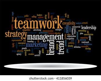 Vector concept or conceptual abstract word cloud on black background as metaphor for business, trend, media, focus, market, value, product, advertising or customer. Also for corporate wordcloud