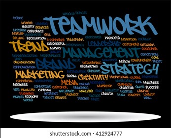 Vektorkonzept oder konzeptuell abstrakte Wortwolke auf schwarzem Hintergrund als Metapher für Unternehmen, Trends, Medien, Fokus, Markt, Wert, Produkt, Werbung oder Kunden. Auch für Corporate WordCloud