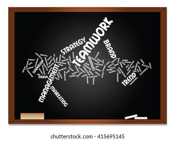 Vector concept or conceptual abstract word cloud on blackboard background as metaphor for business, trend, media, focus, market, value, product, advertising or customer. Also for corporate wordcloud
