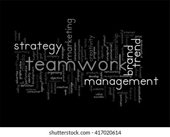 Vector concept or conceptual abstract word cloud on black background as metaphor for business, trend, media, focus, market, value, product, advertising or customer. Also for corporate wordcloud
