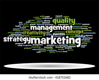 Concepto vectorial o nube conceptual abstracta de palabras sobre fondo negro como metáfora para negocios, tendencias, medios, enfoque, mercado, valor, producto, publicidad o cliente. También para la nube de palabras corporativa