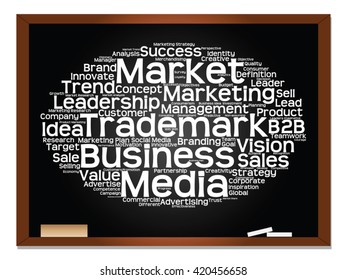 Vektorkonzept oder konzeptuell abstrakte Wortwolke auf schwarzem Hintergrund als Metapher für Unternehmen, Trends, Medien, Fokus, Markt, Wert, Produkt, Werbung oder Kunden. Auch für Corporate WordCloud