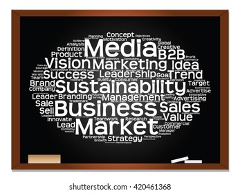Vector concept or conceptual abstract word cloud on blackboard background as metaphor for business, trend, media, focus, market, value, product, advertising or customer. Also for corporate wordcloud