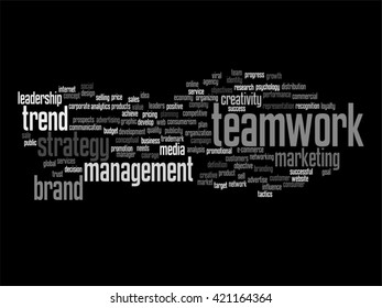 Vector concept or conceptual abstract word cloud on black background as metaphor for business, trend, media, focus, market, value, product, advertising or customer. Also for corporate wordcloud