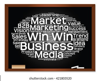 Vector concept or conceptual abstract word cloud on blackboard background as metaphor for business, trend, media, focus, market, value, product, advertising or customer. Also for corporate wordcloud