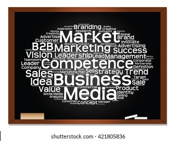 Vektorkonzept oder konzeptuell abstrakte Wortwolke auf schwarzem Hintergrund als Metapher für Unternehmen, Trends, Medien, Fokus, Markt, Wert, Produkt, Werbung oder Kunden. Auch für Corporate WordCloud