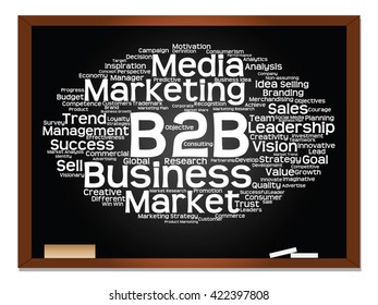 Vector concept or conceptual abstract word cloud on blackboard background as metaphor for business, trend, media, focus, market, value, product, advertising or customer. Also for corporate wordcloud