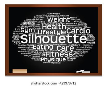 Vector concept or conceptual abstract word cloud on blackboard background, metaphor to health, nutrition, diet, wellness, body, energy, medical, fitness, medical, gym, medicine, sport, heart science