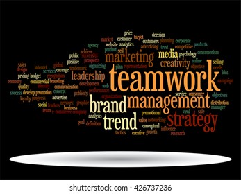 Vector concept or conceptual abstract word cloud on black background as metaphor for business, trend, media, focus, market, value, product, advertising or customer. Also for corporate wordcloud
