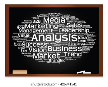 Vector concept or conceptual abstract word cloud on blackboard background as metaphor for business, trend, media, focus, market, value, product, advertising or customer. Also for corporate wordcloud