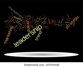 Vector concept or conceptual abstract word cloud on black background as metaphor for business, trend, media, focus, market, value, product, advertising or customer. Also for corporate wordcloud