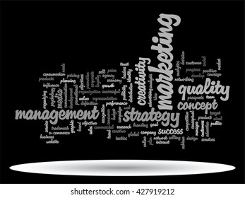 Vector concept or conceptual abstract word cloud on black background as metaphor for business, trend, media, focus, market, value, product, advertising or customer. Also for corporate wordcloud 