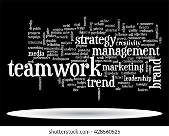 Vector concept or conceptual abstract word cloud on black background as metaphor for business, trend, media, focus, market, value, product, advertising or customer. Also for corporate wordcloud