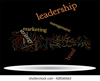 Vector concept or conceptual abstract word cloud on black background as metaphor for business, trend, media, focus, market, value, product, advertising or customer. Also for corporate wordcloud
