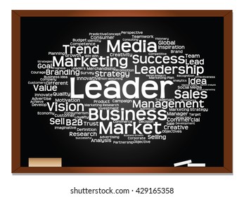 Vector concept or conceptual abstract word cloud on blackboard background as metaphor for business, trend, media, focus, market, value, product, advertising or customer. Also for corporate wordcloud