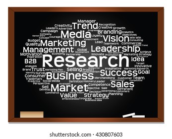 Vector concept or conceptual abstract word cloud on blackboard background as metaphor for business, trend, media, focus, market, value, product, advertising or customer. Also for corporate wordcloud