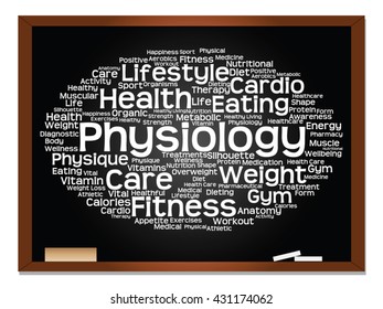 Vector concept or conceptual abstract word cloud on blackboard background, metaphor to health, nutrition, diet, wellness, body, energy, medical, fitness, medical, gym, medicine, sport, heart science