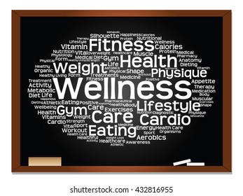 Vector concept or conceptual abstract word cloud on blackboard background, metaphor to health, nutrition, diet, wellness, body, energy, medical, fitness, medical, gym, medicine, sport, heart science