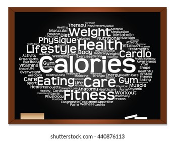 Vector concept or conceptual abstract word cloud on blackboard background, metaphor to health, nutrition, diet, wellness, body, energy, medical, fitness, medical, gym, medicine, sport, heart science