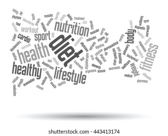 Vector concept or conceptual abstract word cloud on white background as metaphor for health, nutrition, diet, wellness, body, energy, medical, fitness, medical, gym, medicine, sport, heart or science