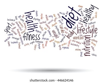 Vector concept or conceptual abstract word cloud on white background as metaphor for health, nutrition, diet, wellness, body, energy, medical, fitness, medical, gym, medicine, sport, heart or science