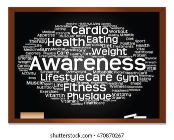 Vector concept or conceptual abstract word cloud on blackboard background, metaphor to health, nutrition, diet, wellness, body, energy, medical, fitness, medical, gym, medicine, sport, heart science
