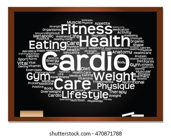 Vector concept or conceptual abstract word cloud on blackboard background, metaphor to health, nutrition, diet, wellness, body, energy, medical, fitness, medical, gym, medicine, sport, heart science