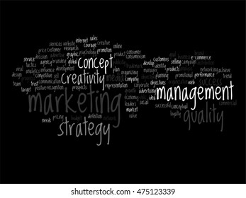 Vector concept or conceptual abstract word cloud on black background as metaphor for business, trend, media, focus, market, value, product, advertising or customer. Also for corporate wordcloud