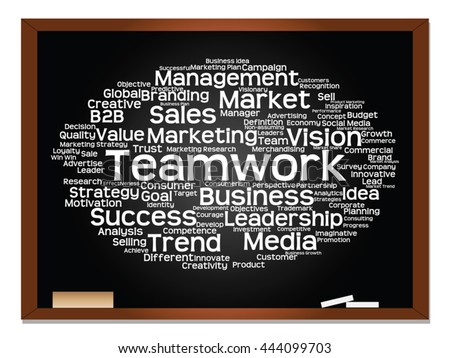 Vector concept or conceptual abstract word cloud on blackboard background as metaphor for business, trend, media, focus, market, value, product, advertising or customer. Also for corporate wordcloud