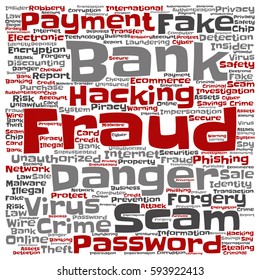 Vector concept or conceptual bank fraud payment scam danger square word cloud isolated on background  metaphor to password hacking, virus fake authentication crime, illegal transaction identity theft