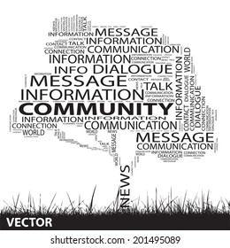 Vector concept or conceptual black contact tree and grass word cloud on white background