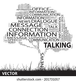 Concepto vectorial o árbol de contacto negro conceptual y nube de palabras de hierba sobre fondo blanco