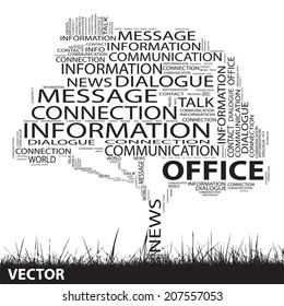 Concepto vectorial o árbol de contacto negro conceptual y nube de palabras de hierba sobre fondo blanco