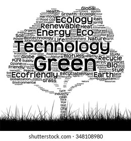Concepto de vector ecología negra conceptual palabra nube como árbol y hierba aislados en fondo blanco para la naturaleza, ecología, verde, energía, natural, vida, mundo, global, proteger el reciclaje ambiental