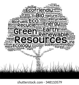 Vector concept conceptual black ecology text word cloud as tree and grass isolated on white background for nature, ecology, green, energy, natural, life, world, global, protect environmental recycling