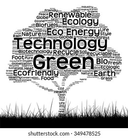 Vector concept conceptual black ecology text word cloud as tree and grass isolated on white background for nature, ecology, green, energy, natural, life, world, global, protect environmental recycling