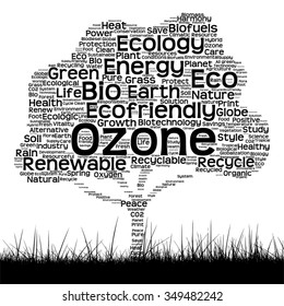 Vector concept conceptual black ecology text word cloud as tree and grass isolated on white background for nature, ecology, green, energy, natural, life, world, global, protect environmental recycling