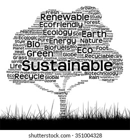 Vector concept conceptual black ecology text word cloud as tree and grass isolated on white background for nature, ecology, green, energy, natural, life, world, global, protect environmental recycling