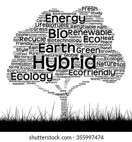Vector concept conceptual black ecology text word cloud as tree and grass isolated on white background for nature, ecology, green, energy, natural, life, world, global, protect environmental recycling