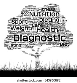 Vector concept or conceptual black health text word cloud as tree and grass isolated on white background metaphor for health, nutrition, diet, wellness, body, energy, medical, sport, heart or science